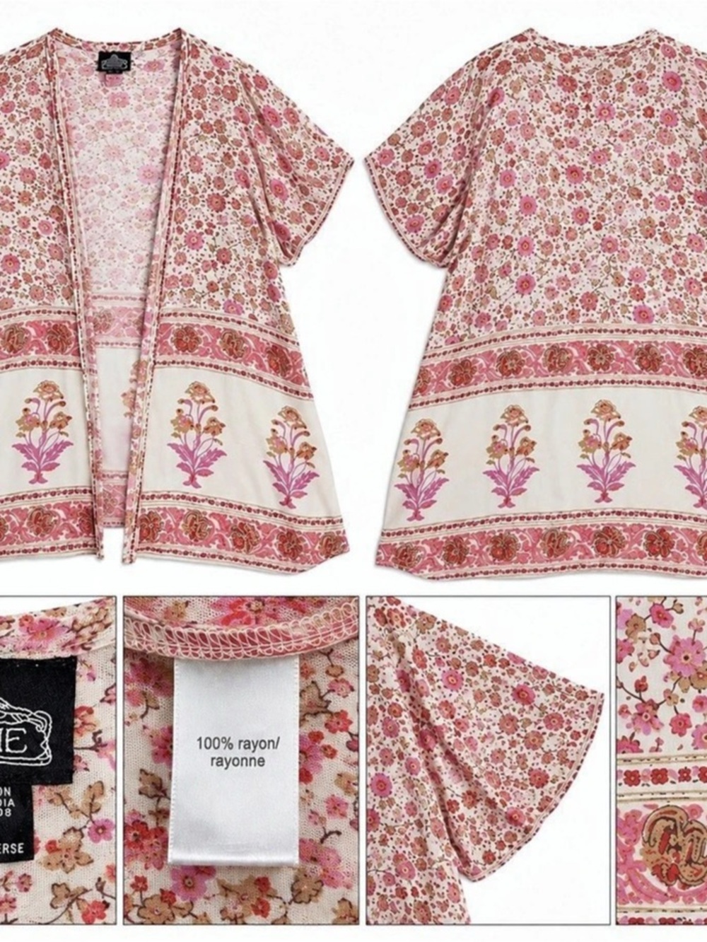 ANGIE Floral Open Front Tunic Pink White Size 2X Like New